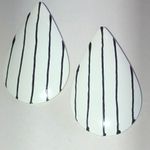 White and Black Retro Vintage Striped Boho Teardrop Earrings Photo 0