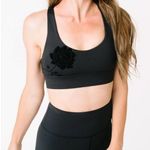 Zyia [ Active] Velvet Floral Black Strappy Sports Bra- Medium Photo 0