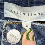 Risen High Rise Front Slit Frayed Hem Flare Jeans Size 1XL Bohemian Hippie Retro Blue Photo 4
