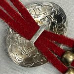 Red suede leather tie hip belt concho w/beads fringed silver metal southwestern Photo 5