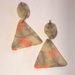 Floral Clay Boho Triangle Earrings in Cream and Orange Photo 3