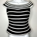 Cache Vintage Boatneck Bodycon Black & White Striped Top Size 2 Photo 0