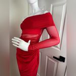 Unbranded Mesh Ruched Maxi Dress See Threw Off Shoulder Long Sleeve Size M. B12 Red Size M Photo 3