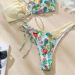 SheIn Swim Mod Summer Beach Women's Floral Printed Lace Up Bikini Set Size Small Photo 0