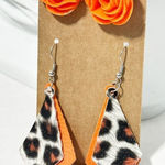 Leopard Vegan Leather Dangle & Orange Rose Stud Earrings Orange & Black 2 Pairs‎ Photo 0