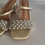 Lulus Karcen Ivory Satin Pearl Rhinestone High Heel Slide Sandals EUC Photo 1
