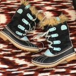 Sorel Black Blue faux suede faux fur lace up mid calf winter arctic snow boots- Youth 6/Women 8 Photo 1
