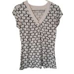 Liz Claiborne Womens Short Cap Sleeve V neck Stretch T shirt White Black Sz S Photo 0