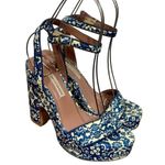 Tabitha Simmons Calla Blue & Ecru Floral Printed Leather Platform Heels Sandals Size 8 Photo 3
