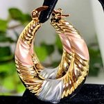 Gold Filled Tricolor Swirl Hoop Earrings Photo 1