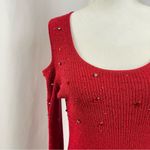 Belldini Large Y2K Cold Shoulder Beaded Rhinestone Ribbed Holiday Top Formal Red Photo 10