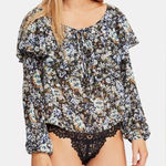 Free People Say It To Me Bodysuit Floral Lace Dolman Bell Sleeve- Size XS Photo 0