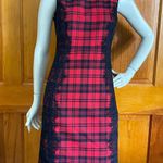 Chetta B Red Black Lumberjack Buffalo Plaid Lace Sheath Dress 2 Photo 0