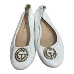 Tahari  Girl White Leather Ballet Flats Gold Logo Slip On Shoes Size 10 Photo 1