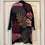 Saachi Tropical Leaves Cardigan Sweater Black Pink One Size Size undefined Photo 2