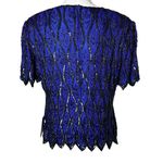 Vintage Sténay 100% Silk Beaded Sequin Top | Size L | Art Deco 80s Party Glam Blue Size L Photo 2