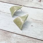 Vintage Earrings For Pierced Ears Green Wavy Triangle 1 " Photo 1