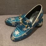 Gucci | Jordaan Blue Star Silver Metallic Loafers with Gold Horsebit Size 34.5 Photo 1