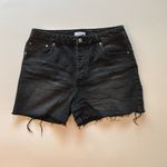 Forever 21 Black high waisted button fly distressed denim shorts raw hem Size 30 Photo 1