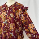st. john's bay St. John’s Bay Top Blouse Long‎ Sleeve Womens 2XL Ruffled Burgundy Floral Boho Photo 2