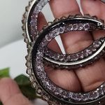 Gunmetal Hoop Earrings with Mesh Filled Crystals and Smokey Grey Stones Black Photo 1