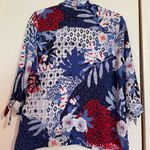 Ruby Rd. Blue and White Floral Shirt, 3/4 sleeve. Women button down top, size PM Red Photo 1