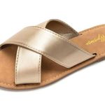 NEW Luffymomo Open Top Flat Sandals Slip on 9 Gold Photo 0