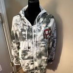Zoe & Liv  NWT Size 1x White & Gray Tie Dye Harvard Zip Front Hoodie Sweatshirt Photo 2