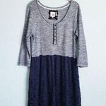 Anthropologie  Lilka Marya Navy Heathered 3/4 Sleeve Henley Lace Dress Photo 0