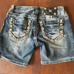 Miss Me  denim mid shorts with embroidered floral designs & rhinestones size 26 Photo 1
