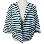 Talbots Striped Fringe Trim Jacket Blazer Plus Size 22WP NWT Ivory Jade Navy Photo 8