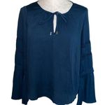 Lovestitch  Boho style flared sleeve blue top pullover with front tie size small Photo 6