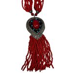 Crimson red minibead multilayered silver pendant tribal necklace Photo 2