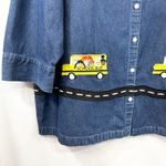 VTG Bechamel Plus Sz 3X Denim Top School Bus Embroidered Blue Button Teacher 168 Photo 2