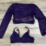 Purple Lace Long Sleeve Crop Top and Bralette Set Photo 0