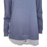 Denim & Co . French Terry Long Sleeve Tunic Printed Striped Hem Navy Womens XS Photo 3