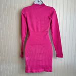 OQQ Bright Pink Ribbed Mock Neck Long Sleeve Tummy Control Mini Dress Large N44 Photo 4