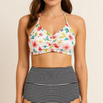 Cupshe  Women's Bikini Set Size XS Floral Stripe‎ Print High Waist Retro Cottage Photo 0