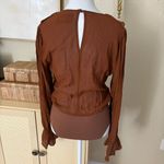 Reformation Brown Ruffle Penny Bodysuit Size Medium Photo 3