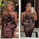 ZARA blogger favorite VOLUMINOUS FLOWER DRESS Metallic Bronze Mini Strappy Back Photo 4