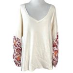 Anthropologie  Bohemian Thermal Waffle Knit Floral Puff Sleeve Top XS Oversized Photo 1