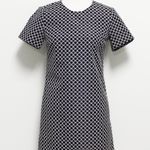 Michael Kors Black White Circular Chain Link Pattern Shift Dress Short Sleeve Textured Lined 00 Photo 0