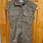 frame denim FRAME Arie Sleeveless Linen Button Down Top Desert XS Utility Blouse Photo 0