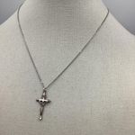Vintage INRI Silver Tone Jesus Cross Pendant 0.8” Wide With New Chain Photo 3