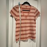 Madewell NWOT Size S Burgundy Pink Striped V Neck Short Sleeve Cotton Tee Shirt Photo 7