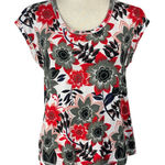 T by Talbots Petite Medium Top Floral Stretch Cap Sleeves Keyhole Scoop Neck Red Size undefined Photo 0