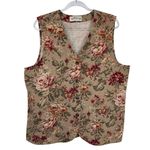 Orvis Vest Womens XL Tan Cotton Linen Romantic Floral Print Pockets Photo 0