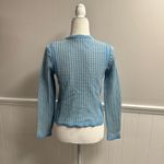 Tory Burch Honeycomb Open Knit Long Sleeve Pullover Sweater Light Blue Medium M Photo 13
