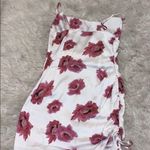 white floral satin ruched asymmetrical mini dress Photo 3