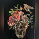 Gildan Black T-Shirt Skull Flowers Bird Dark Poe whimsy goth Medium Photo 1